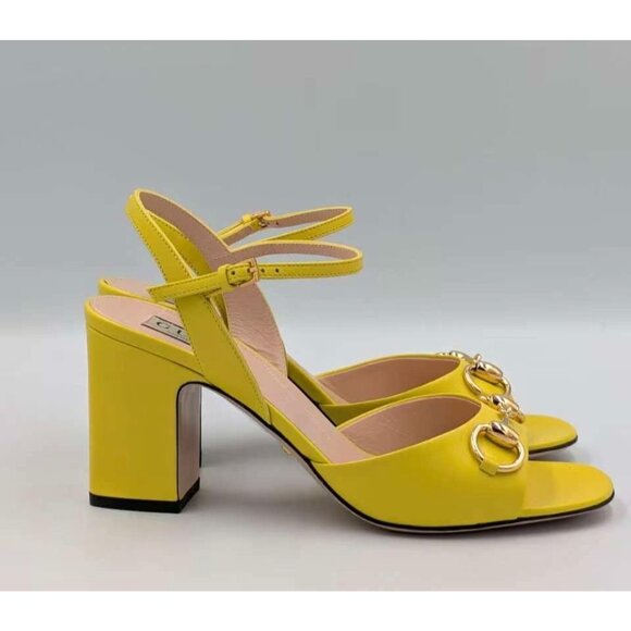 Gucci Horse-bit Block Heel Leather Sandals Acid Lime EU37 771603 - Picture 3 of 14